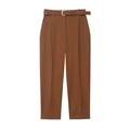Braune hoch taillierte Faltenhose für Damen mit passendem Gürtel im Freizeitstil - XS / Hellbraun