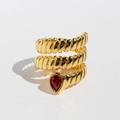 Three-layer gold textured snake ring with a striking red teardrop zircon stone - Adjustable Open / Red
