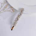 Pince à cheveux faite main avec perles de cristal champagne et finition dorée - Gris