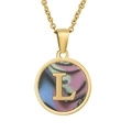 18K gold plated stainless steel necklace with shell inlay and letter L pendant - Colorful Abalone Shell Letter L