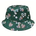 Dark green bucket hat with colorful heart and flower prints for outdoor sun protection - One Size / Dark Green