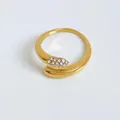 Minimalist gold wrap ring with sparkling white rhinestones and open adjustable design - Gold Plated Snake Pave Rhinestone Open Ring (B412)