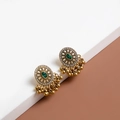 Vintage gold owl earrings with turquoise stones and white rhinestone accents - Green Gem Bead Tassel Style (E1021-3)
