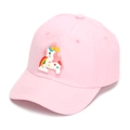 Detail van de roze meisjes honkbalpet met een schattige 3D eenhoorn en regenboog patch - 52-54cm / Lichtroze