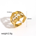 Detail view of gold hollow ring with dimensions 15.8mm diameter and 20mm height - Irregular Hollow Zircon Style (TR4350)