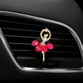 Golden ballerina car air vent clip with red petals and rhinestones for decoration - Rose Red Dancing Girl