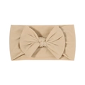 Soft nylon beige baby headband with oversized bow, ultra-elastic and comfortable design - Cream