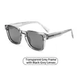 Translucent gray square sunglasses with dark lenses and silver arrow temple detail - Transparent Grey Frame Grey Lens