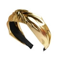 Golden wide knotted headband made of shiny metallic fabric with rabbit ear bow design - Metallic Gold Style (FK-B381 Gold)
