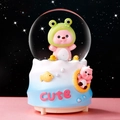 Luminous musical snow globe with bear character in frog outfit on blue cute base - Cartoon Little Beaver - Blue
