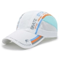White quick-dry baseball cap with blue and orange stripes and breathable mesh side panels - Adjustable / White