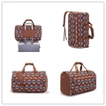 Bolso de viaje étnico de nailon marrón con estampados azules y correas múltiples - Estampado geométrico marrón