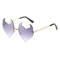 Frameless heart shaped sunglasses with purple gradient lenses and small devil horn details - Gold Double Grey