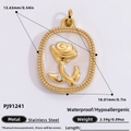 Vintage stainless steel relief rose pendant in gold and white finish with size specs - PJ91241-Retro Rose