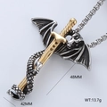 Retro punk dragon wing sword pendant necklace in silver and gold dual-tone metal - Two-tone Dragon Sword Style (Single Pendant Style 1)