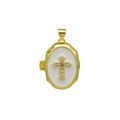 Macro detail of oval 18K gold-plated locket with white enamel and sparkling cross - White Cross Style Pendant Only (Without Chain) (DN251240-A)