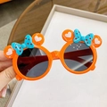 Cute orange cartoon sunglasses with mouse ears and blue polka dot bow for girls - Orange