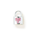 Silver lock pendant featuring a heart-shaped pink crystal and polished metal finish - 15mm x 10mm / Silver/Pink Zirconia