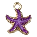Purple starfish alloy pendant with gold edges and enamel finish for DIY jewelry - Starfish (19185)