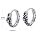 Retro-Silberne Schlangen-Creolen mit schwarzen Zirkonia-Augen und Maßen 15mm mal 13,6mm - Kobrakopf-Form-Stil (KE112131-WGSF)
