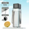 Grey 500ML square plastic sports water bottle with leak-proof lid and carry strap - 500ml / Gray