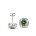 Pendientes halo de plata S925 con piedras de moissanita verde de gran brillo - Verde Oscuro (1ct*2)