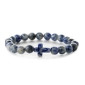 Bracciale elastico in pietra naturale con perline turchesi e ciondolo a croce - Sodalite