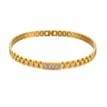 18K gold plated stainless steel watch-style link chain necklace with rectangle zircons - Zircon Inlaid Watchband Link Necklace - White Zircon
