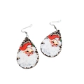 Close-up of teardrop earrings featuring Santa Claus print and leopard pattern background - j63 Leopard Teardrop Santa