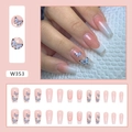 Elegant long coffin press-on nails featuring French ombre and blue butterfly nail art - Pure Desire Butterfly (W353)