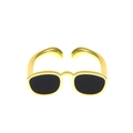 Creative adjustable gold glasses shaped ring with black lens detail for women - Gold Tone Sunglasses Ring (S84)