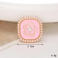 Pink enamel flower shoe charm with faux pearl and gold plating for garden clogs - C478 Enamel Square Flower Pink