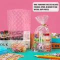 Transparent heart grid gift bag with matte finish and gold twist ties for snacks - Transparent Grid Style - Extra Small