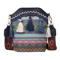 Secchiello etnico boho con motivi intrecciati colorati e dettagli di nappe - Blu scuro