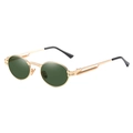 Retro steampunk sunglasses with gold metal frame and dark green oval lenses - Gold Frame Green