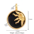 Golden sun charm with black enamel, 11mm round pendant for DIY jewelry making - Gold Sun Face Small