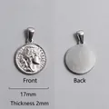 Detail of 17mm vintage Roman coin pendant with embossed portrait and 2mm thickness - French Portrait Coin Pendant (P00014S)