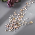 Rose gold bridal hair vine with faux pearls, crystals, and textured metal leaves - 1# Gold Hair Vine
