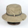 Detail of khaki outdoor boonie hat with metal ventilation holes and decorative strap - Adjustable / Khaki
