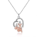 Two-tone heart necklace with mother and daughter pendant and engraved loving message - Two-tone (Silver & Rose Gold)