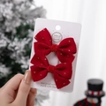 Paio di fermagli per capelli natalizi con fiocchi rossi e glitter dorati - Set Fiocchi in Velluto a Coste Rosso con Polvere d'Oro