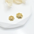 Capuchón de flor bañado en oro con incrustaciones de circón para joyería DIY - 8mm / Dorado