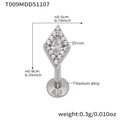 Titanium alloy diamond-shaped piercing stud with clear zircon and technical specifications - Steel Color Lip Stud (T009)
