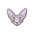 Pin de esmalte de gato Sphinx de cuatro ojos en lila con ojos amarillos y metal negro - Estilo de Cabeza de Gato Esfinge de Cuatro Ojos (QHXZ303)