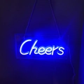 Blue LED Cheers neon sign on clear acrylic backplate with hanging chain for party decor - Hanging Style (With Chain) / Blue