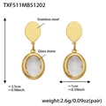 Detailed technical view of 18k gold plated stainless steel glass stone earrings with size labels - White Faceted Stone Gold Earrings