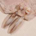 Retro geometric drop earrings with beige and brown marble texture in gold finish - Stud Pin Style / Light Coffee