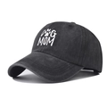 Washed vintage charcoal dog mama baseball cap with white embroidery and puppy paw print - Adjustable / Black