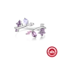 S925 sterling silver open ring featuring purple floral patterns and zircon leaves - Adjustable Open / #6 White Gold Color (Flower & Butterfly)