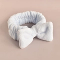 Light blue plush headband featuring a large soft bow and elastic band for skincare - Blue Bow Hairband (102#)